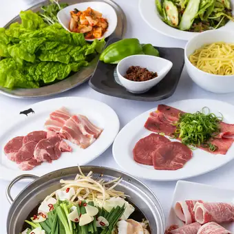 庆州今泉店独家★内脏火锅和烤肉套餐★ 9道菜总计4000日元