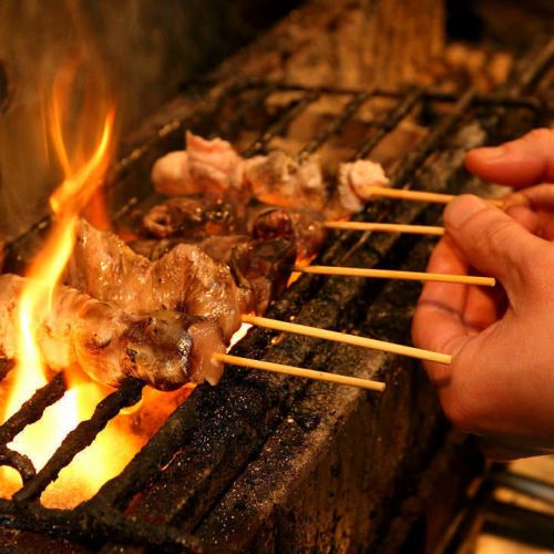 Our proud charcoal grilled yakitori from 150 yen