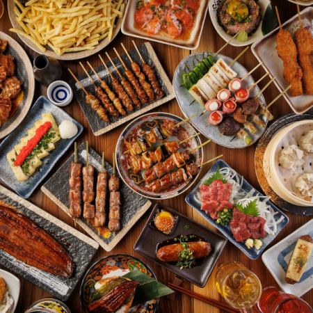 【3H飲放題付】贅沢コース◆鮮魚5点盛り,馬刺し,鉄鍋餃子,鶏皮串,牛タン焼,明太もつ鍋《全14品》