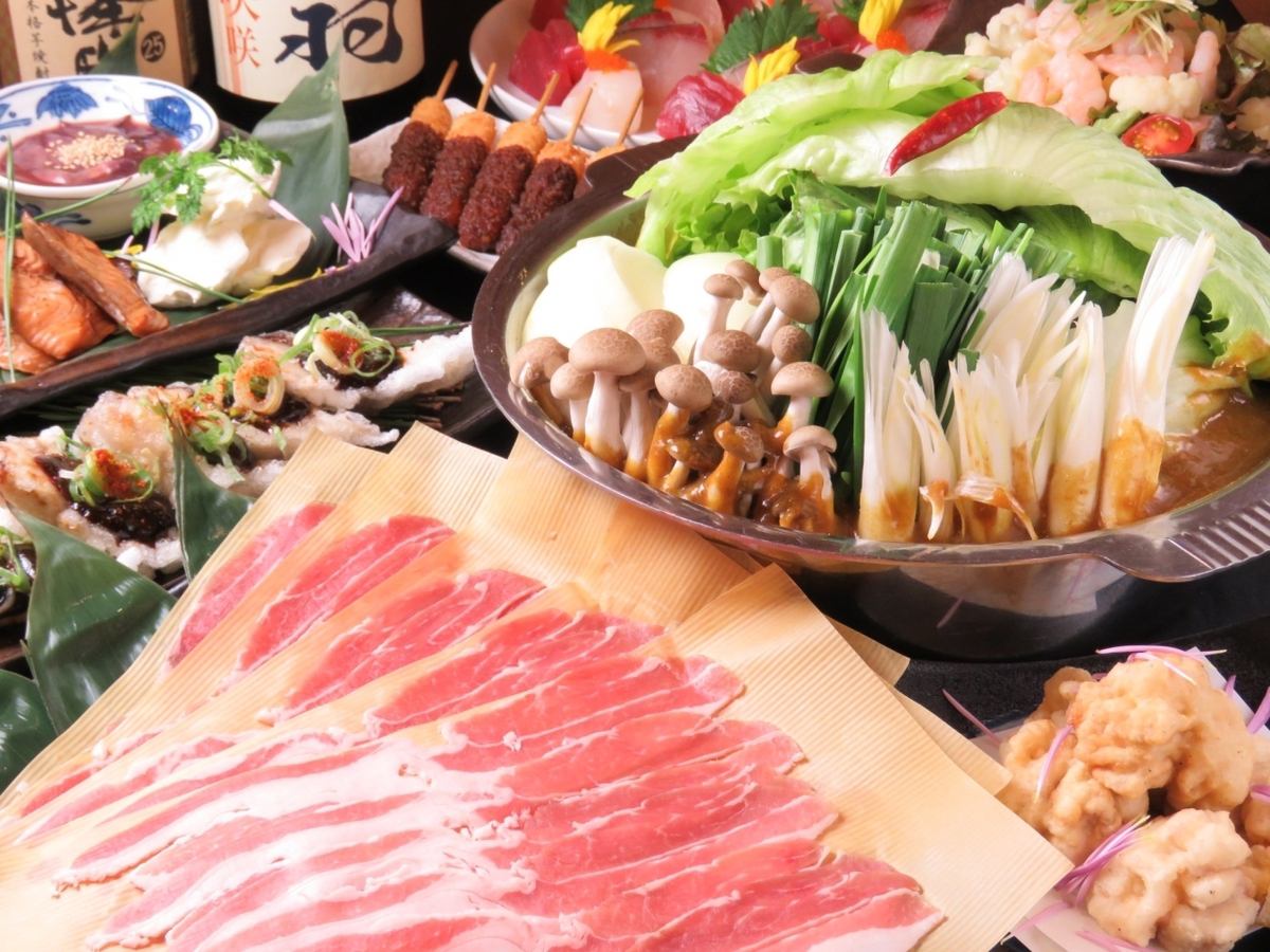 A wide selection of Nagoya specialties, including miso kushikatsu skewers.