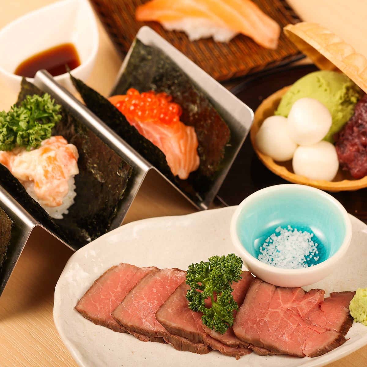 職人が手がける海鮮料理や、白老牛のローストビーフ、日本酒をご用意しております◎