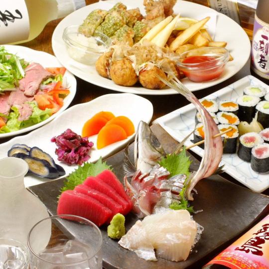 [4人起]《共5道菜》``富士屋主廚搭配套餐（2小時無限暢飲+瓶裝啤酒）''4,400日元