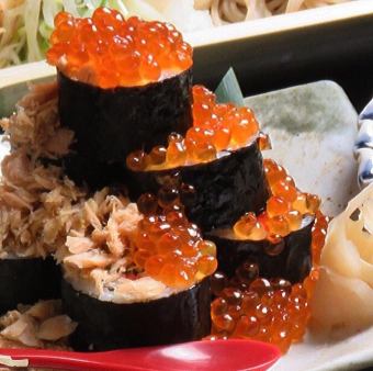 Salmon roe and salmon spilled sushi (one thick roll)