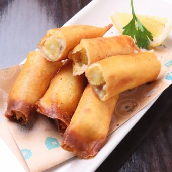 Young corn and cheese spring rolls