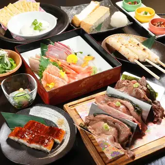 【8/1～8/10期間限定】能登牛と鰻で勧める贅沢コース120分飲み放題付き全9品　7000円（LO90分