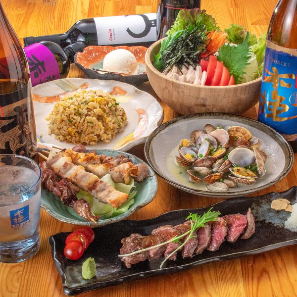 [Special price for weekdays only] ●Hanabusa course ●Includes one drink! 7 items in total, including our specialty yakitori and Japanese black beef steak