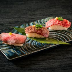 超おすすめ！！こだわり肉寿司の三種盛り