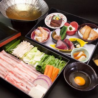 【特別晚餐】前菜7種拼盤和鹿兒島黑豬涮鍋晚餐～含一杯飲料3,500日元⇒3,000日元