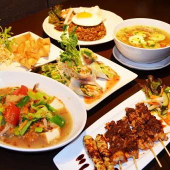 Legian course 2,800 yen/6 dishes including satay campur, pancit, chapchai, nasi goreng