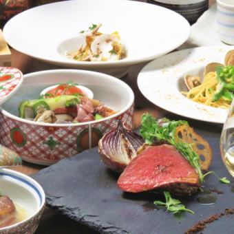 [Food only] One dish provided per person…Standard course with phantom wagyu beef “Tosa Akaushi”…7 dishes total 6,000 yen