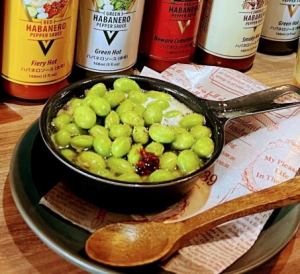 Skinless edamame with browned butter