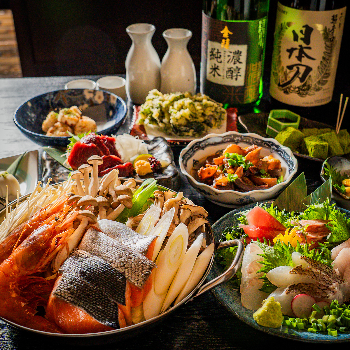 3時間飲み放題付】味噌鍋！長野名物尽くし！！『信州極コース』全9品