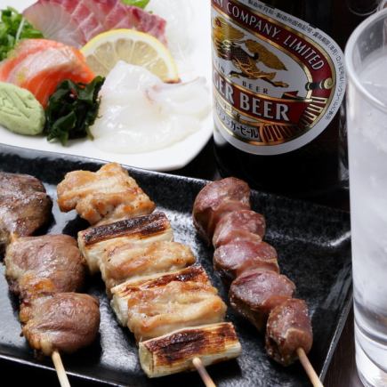 ≪★17時~19時限定★≫お一人様から利用可♪人気の串焼きと刺し盛りのセットが1870円!