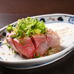 Our original sesame yellowtail (liver sashimi-style with sesame oil and garlic salt)