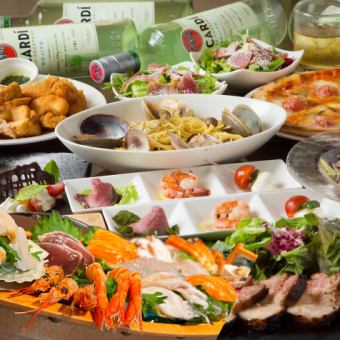 「全8品！豪華お刺身盛り合わせ・肉料理付！プレミアムコース6000円」【２時間飲み放題付】