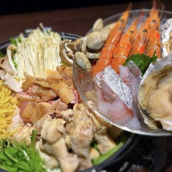 冬季限定♪豪華！禁断の「海鮮盛り合わせ付き鶏の水炊き鍋」コース6000円【２時間飲み放題付】 
