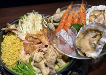 冬季限定♪豪華！禁断の「海鮮盛り合わせ付き鶏の水炊き鍋」コース6000円【２時間飲み放題付】 