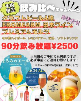 【予約限定】クラフトビール4種・日本ワイン・プレミアムモルツ飲み放題90分￥2500