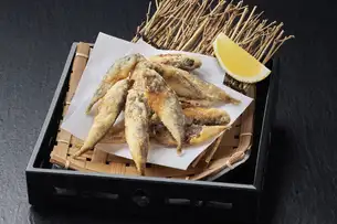 国産豆あじのからあげ/海鮮山芋焼き/海鮮チヂミ/海老炙り串(1本)/小海老のからあげ/マグロ炙り串(1本)