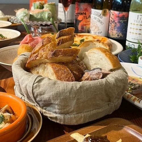 Bakery bread platter with fermented cod roe dipping sauce