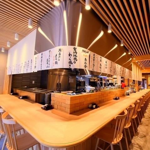<Aoki Counter Seats> Enjoy carefully selected ingredients grilled right in front of your eyes! This is a special seat where you can enjoy watching the cooking in the immersive LIVE kitchen ♪ Experience the skill of the craftsmen right in front of your eyes! This is a popular seat. We also accept reservations.