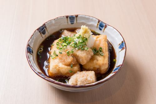 Deep-fried brown rice mochi and Kawachi tofu