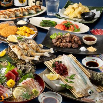Summer party [Suiren] Live squid, grilled sweetfish, diced steak, eel sushi, and more - highly satisfying {120 minutes all-you-can-drink included}