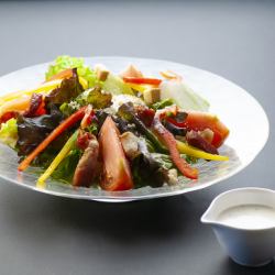 Caesar salad with homemade croutons and soft-boiled egg