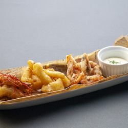 Assorted seafood fritters