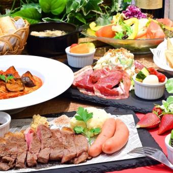 配有牛排和香肠，非常饱腹◎啤酒无限畅饮！！4,900日元当然！