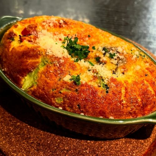 Charcoal-grilled vegetable soufflé omelet