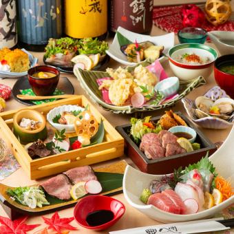 <Luxury> Tuna medium-fatty sashimi, seasonal tempura, Kyushu Kuroge Wagyu beef ◇ Nabe no Yutsugetsuka course ◇ 2 hours luxury all-you-can-drink
