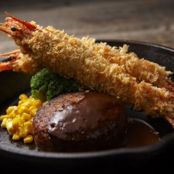 Fried shrimp & hamburger