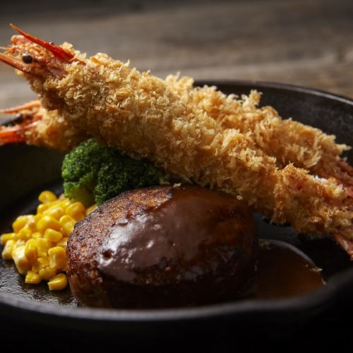Fried shrimp & hamburger