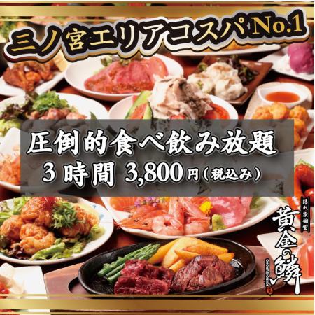 3小时无限吃喝 3800日元（含税）