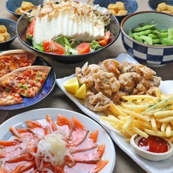 【ビール無し飲み放題付】カルパッチョ、サラダ、鶏唐、ポテフラ、ピザ…お得／学生限定コース