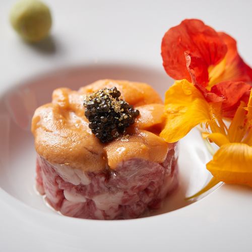 Yamashiro beef sirloin roasted yukhoe raw sea urchin caviar