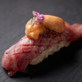 Grilled Yamashiro beef with raw sea urchin
