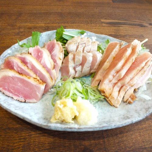 ≪3 types of parts with your favorite seasonings≫ Assorted tataki 1,408 yen (tax included)