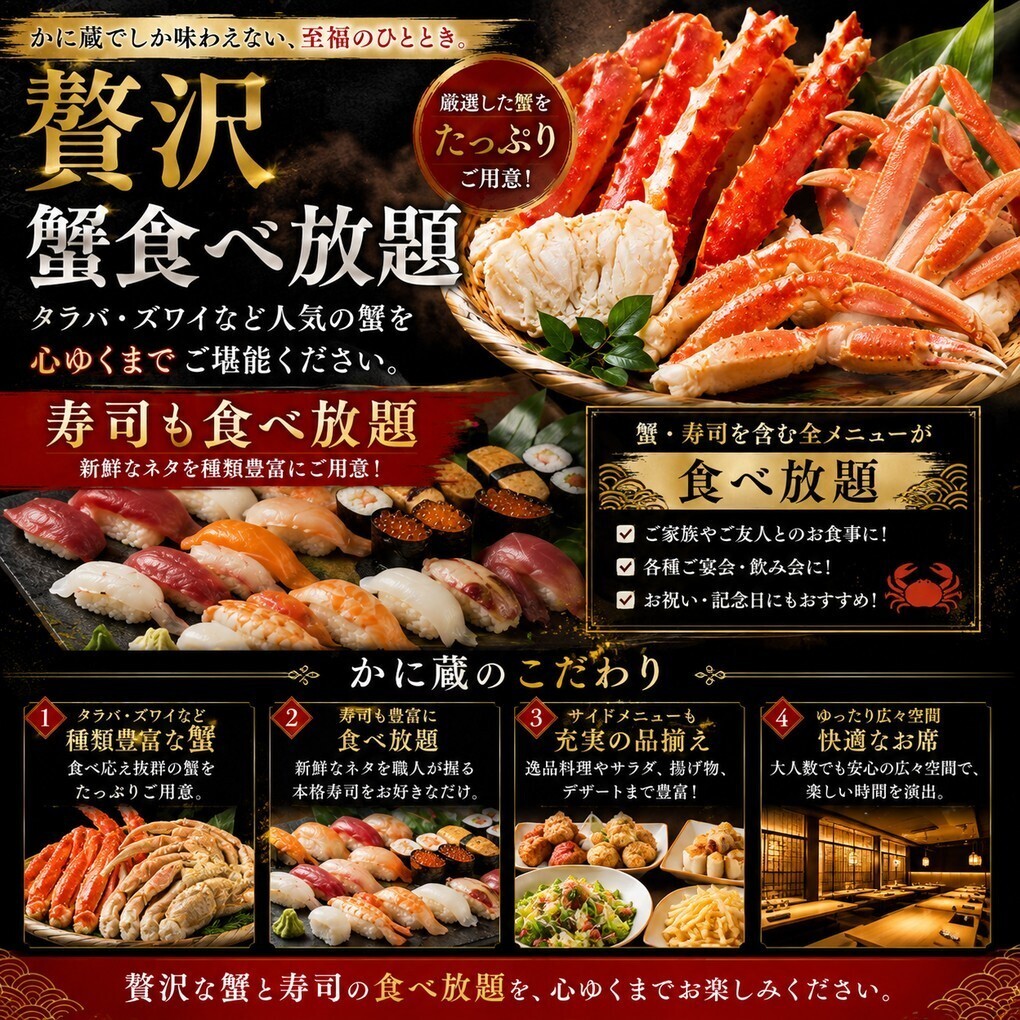 本ずわい蟹・寿司食べ放題8,910円～