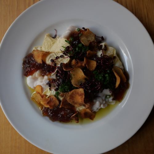 湯葉と白子の自家製ポン酢ジュレ寄せ