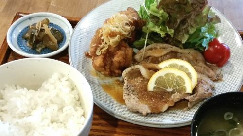Fried chicken & Shinshu pork onion sauce set meal