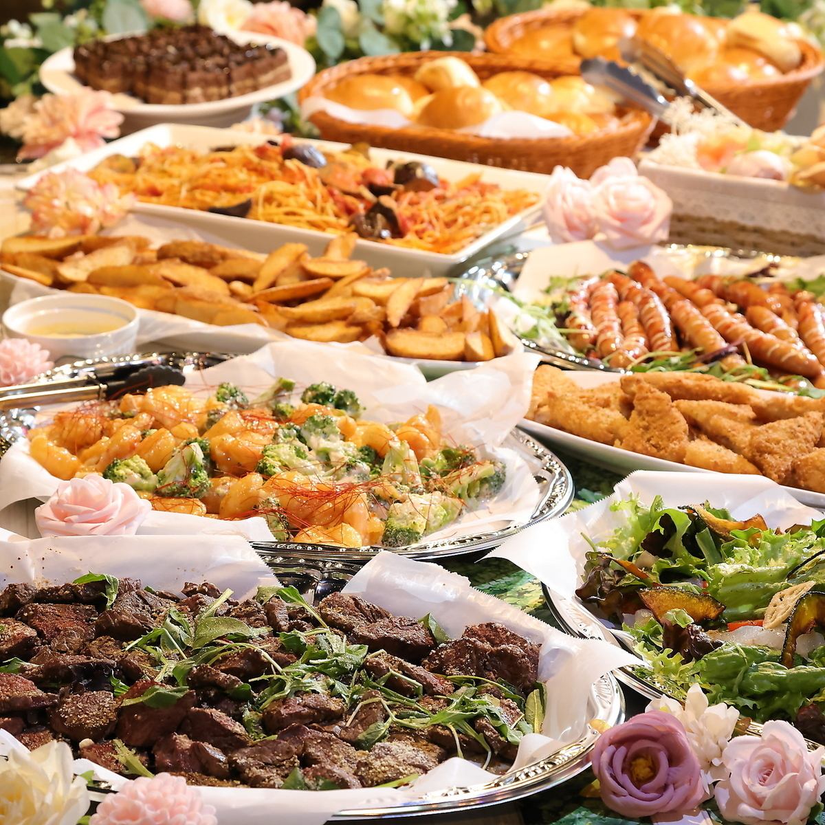 貸切宴会や結婚式二次会コースはビュッフェをご用意しております