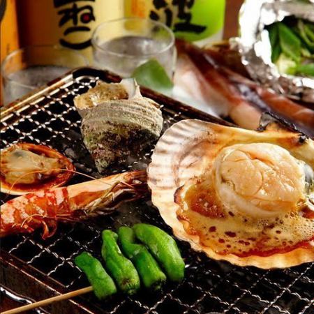 ◆【Hamayaki Course】! A gorgeous 8-dish menu including scallops, with 90 minutes of all-you-can-drink