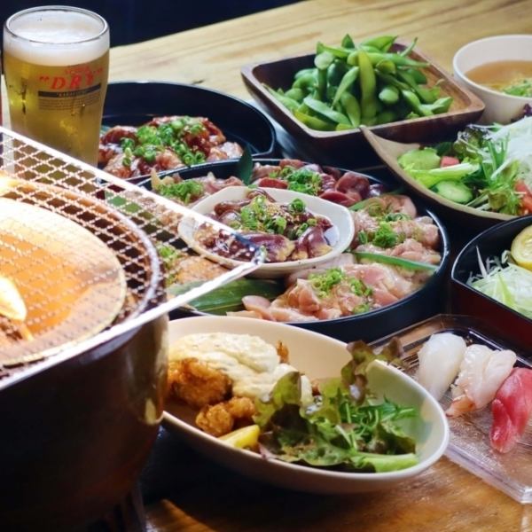 2小时无限畅饮的稍微奢华的套餐5,500日元（含税）～！享用鸡肉生鱼片、火锅、七轮烧。