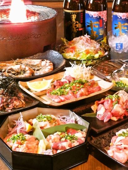 七輪焼き各種やさつま地鶏などを楽しめる宴会コースは3000円～！