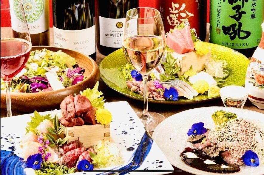 【1時間45分飲み放題付き♪】絶品の馬刺しや牛タタキといった全7品をご堪能いただける5500円(税込)コース！