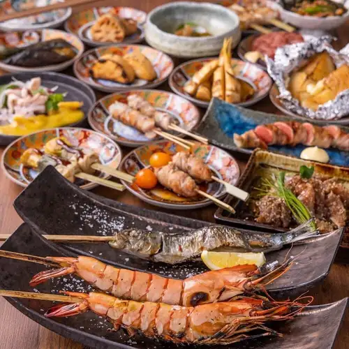 【豪華な炉端料理◎】海老、魚、牛肉、野菜が勢揃い!当店の炉端焼きフルコース