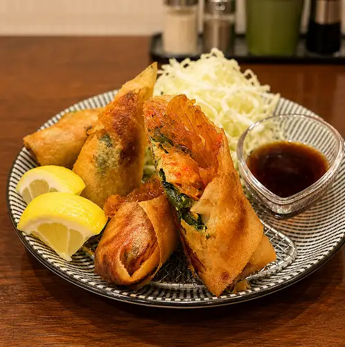 豚キムチャプチェの揚げ春巻き
