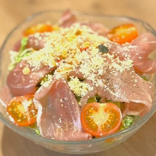 Raw ham Caesar salad